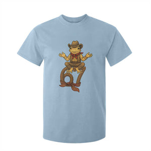 Funny Frog Cowboy Six Seven Meme T Shirt For Kid 67 Doot Doot Western Animal Trend Gift TS12 Light Blue Print Your Wear
