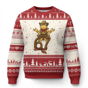 Funny Frog Cowboy Six Seven Meme Ugly Christmas Sweater 67 Doot Doot Western Animal Trend Gift TS12 Beige Red Print Your Wear