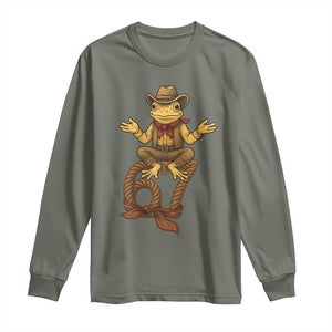 Funny Frog Cowboy Six Seven Meme Long Sleeve Shirt 67 Doot Doot Western Animal Trend Gift TS12 Military Green Print Your Wear