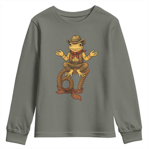 Funny Frog Cowboy Six Seven Meme Youth Sweatshirt 67 Doot Doot Western Animal Trend Gift TS12 Military Green Print Your Wear