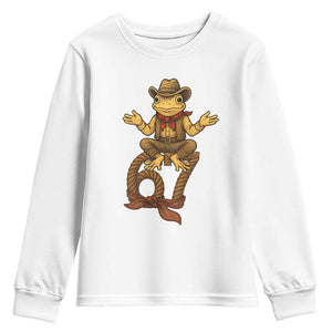 Funny Frog Cowboy Six Seven Meme Youth Sweatshirt 67 Doot Doot Western Animal Trend Gift TS12 White Print Your Wear