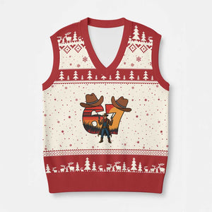 Six Seven Meme Cowboy V-Neck Knit Sweater Vest Funny Western 67 Trend Gift TS12 Beige Red Print Your Wear