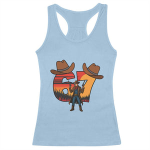 Six Seven Meme Cowboy Racerback Tank Top Funny Western 67 Trend Gift TS12 Light Blue Print Your Wear