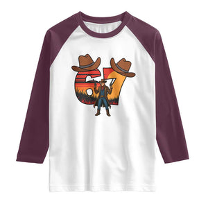 Six Seven Meme Cowboy Raglan Shirt Funny Western 67 Trend Gift TS12 White Maroon Print Your Wear