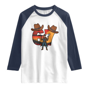 Six Seven Meme Cowboy Raglan Shirt Funny Western 67 Trend Gift TS12 White Navy Print Your Wear