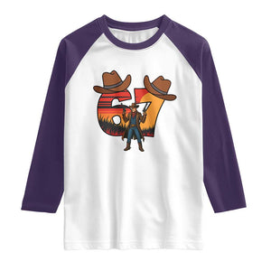 Six Seven Meme Cowboy Raglan Shirt Funny Western 67 Trend Gift TS12 White Purple Print Your Wear