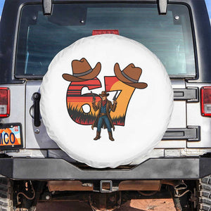 Six Seven Meme Cowboy Spare Tire Cover Funny Western 67 Trend Gift TS12 No hole White Print Your Wear