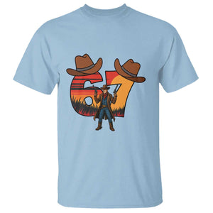 Six Seven Meme Cowboy T Shirt Funny Western 67 Trend Gift TS12 Light Blue Print Your Wear