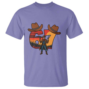 Six Seven Meme Cowboy T Shirt Funny Western 67 Trend Gift TS12 Violet Print Your Wear