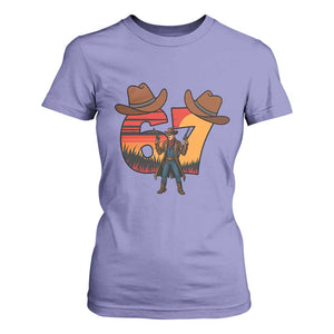 Six Seven Meme Cowboy T Shirt For Women Funny Western 67 Trend Gift TS12 Violet Print Your Wear