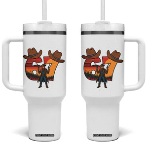 Six Seven Meme Cowboy Tumbler With Handle Funny Western 67 Trend Gift TS12 One Size: 40 oz White Print Your Wear