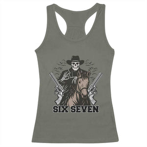 Six Seven Meme Skeleton Cowboy Racerback Tank Top Funny Western Gift TS12 Military Green Print Your Wear