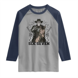 Six Seven Meme Skeleton Cowboy Raglan Shirt Funny Western Gift TS12 Sport Gray Navy Print Your Wear