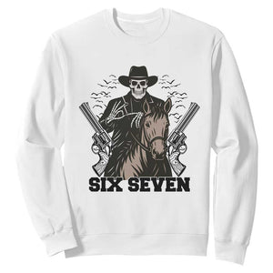 Six Seven Meme Skeleton Cowboy Sweatshirt Funny Western Gift TS12 White Print Your Wear