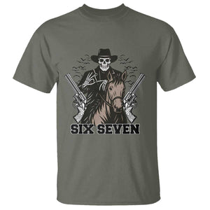 Six Seven Meme Skeleton Cowboy T Shirt Funny Western Gift TS12 Military Green Print Your Wear