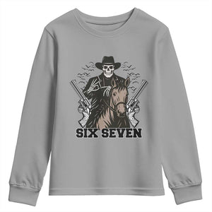 Six Seven Meme Skeleton Cowboy Youth Sweatshirt Funny Western Gift TS12 Sport Gray Print Your Wear