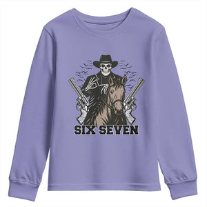 Six Seven Meme Skeleton Cowboy Youth Sweatshirt Funny Western Gift TS12 Violet Print Your Wear