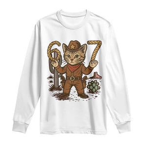 Funny Cowcat Six Seven Meme Long Sleeve Shirt Gen Alpha 67 Trend Gift TS12 White Print Your Wear