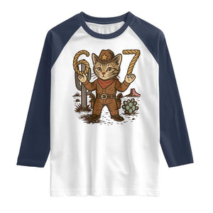 Funny Cowcat Six Seven Meme Raglan Shirt Gen Alpha 67 Trend Gift TS12 White Navy Print Your Wear