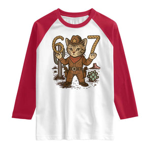 Funny Cowcat Six Seven Meme Raglan Shirt Gen Alpha 67 Trend Gift TS12 White Red Print Your Wear