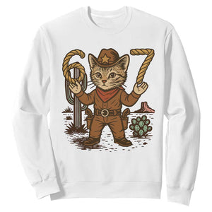 Funny Cowcat Six Seven Meme Sweatshirt Gen Alpha 67 Trend Gift TS12 White Print Your Wear