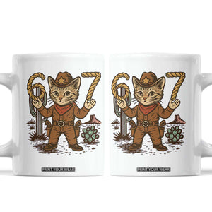 Funny Cowcat Six Seven Meme Coffee Mug Gen Alpha 67 Trend Gift TS12 White Print Your Wear