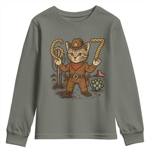 Funny Cowcat Six Seven Meme Youth Sweatshirt Gen Alpha 67 Trend Gift TS12 Military Green Print Your Wear
