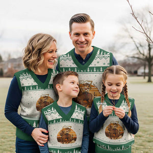 Funny Cowcat Six Seven Meme V-Neck Knit Sweater Vest Western 67 Trend Gift TS12 Beige Green Print Your Wear