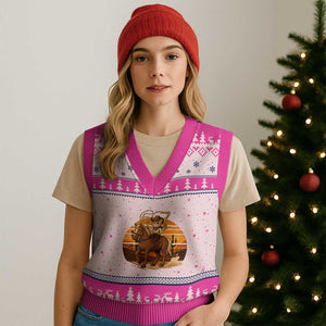 Funny Cowcat Six Seven Meme V-Neck Knit Sweater Vest Western 67 Trend Gift TS12 Hot Pink Print Your Wear