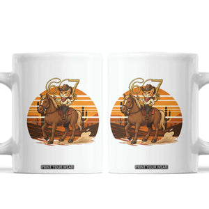 Funny Cowcat Six Seven Meme Coffee Mug Western 67 Trend Gift TS12 White Print Your Wear