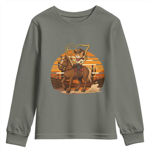 Funny Cowcat Six Seven Meme Youth Sweatshirt Western 67 Trend Gift TS12 Military Green Print Your Wear