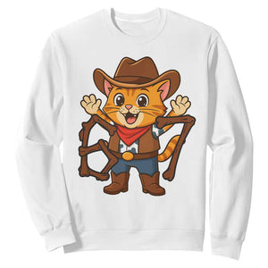 Funny Six Seven Meme Cowcat Sweatshirt Gen Alpha Slang Gift TS12 White Print Your Wear