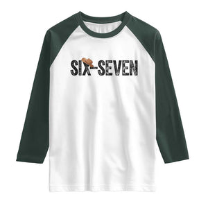 Six Seven Meme Gen Alpha Cowboy Hat Raglan Shirt Funny Western Gift TS12 White Dark Forest Green Print Your Wear