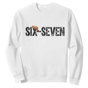 Six Seven Meme Gen Alpha Cowboy Hat Sweatshirt Funny Western Gift TS12 White Print Your Wear