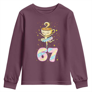 Funny Ballerina Cappuccina Ballet Six Seven Youth Sweatshirt Brainrot Meme Pastel Gift TS12 Maroon Print Your Wear