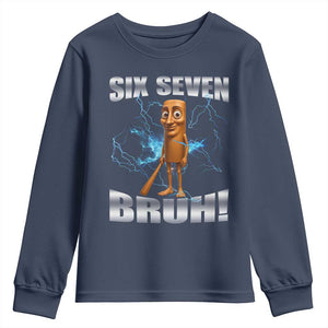 Tung Tung Sahur Six Seven Meme Youth Sweatshirt Funny 67 Gen Alpha Gift TS12 Navy Print Your Wear