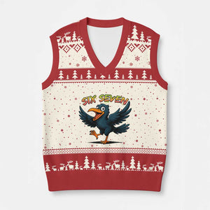 Funny Raven Six Seven Meme Trending Gift V-Neck Knit Sweater Vest TS12 Beige Red Print Your Wear