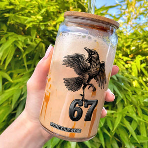 Funny Raven Brainrot Six Seven Meme Gift Glass Can TS12 White Print Your Wear