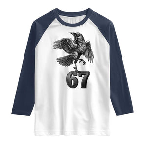 Funny Raven Brainrot Six Seven Meme Gift Raglan Shirt TS12 White Navy Print Your Wear
