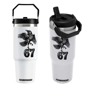 Funny Raven Brainrot Six Seven Meme Gift Flip Straw Tumbler TS12 One Size: 30 oz White Print Your Wear