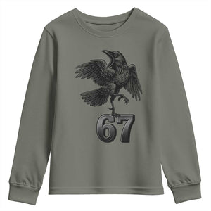 Funny Raven Brainrot Six Seven Meme Gift Youth Sweatshirt TS12 Military Green Print Your Wear