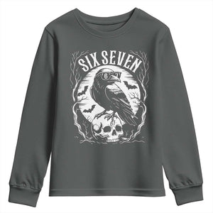 Gothic Raven Brainrot Six Seven Youth Sweatshirt Gen Z Alpha Gift TS12 Dark Heather Print Your Wear