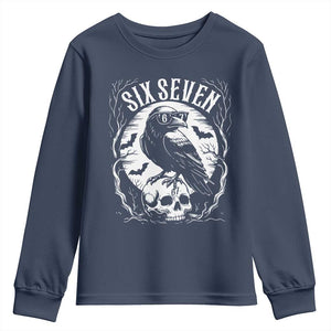 Gothic Raven Brainrot Six Seven Youth Sweatshirt Gen Z Alpha Gift TS12 Navy Print Your Wear