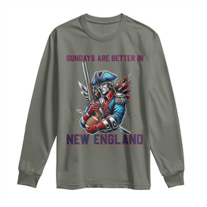 Funny George Washington Football Lover Gift Long Sleeve Shirt Sundays Are Better In New England TS12 Military Green Print Your Wear