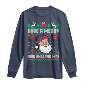 Have A Merry NE Mas Long Sleeve Shirt Funny Ugly Christmas Football Gift TS12 Navy Print Your Wear