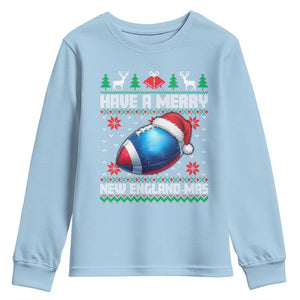 Have A Merry NE Mas Youth Sweatshirt Funny Football Fan Ugly Christmas Gift TS12 Light Blue Print Your Wear