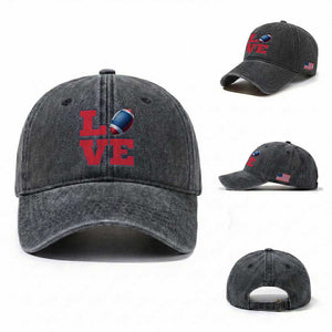 Love Football Fan Supporter Washed Cotton Baseball Cap Gift For Game Day Lovers TS12 Washed Cap Universal Fit Dark Gray Print Your Wear