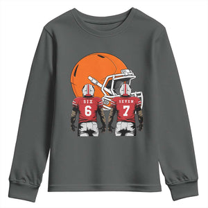 Funny American Football Youth Sweatshirt Six Seven Meme TS12 Dark Heather Print Your Wear
