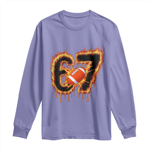 Funny American Football Six Seven Long Sleeve Shirt Fire Drip 67 Meme TS12 Violet Print Your Wear