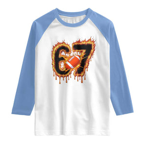 Funny American Football Six Seven Raglan Shirt Fire Drip 67 Meme TS12 White Carolina Blue Print Your Wear
